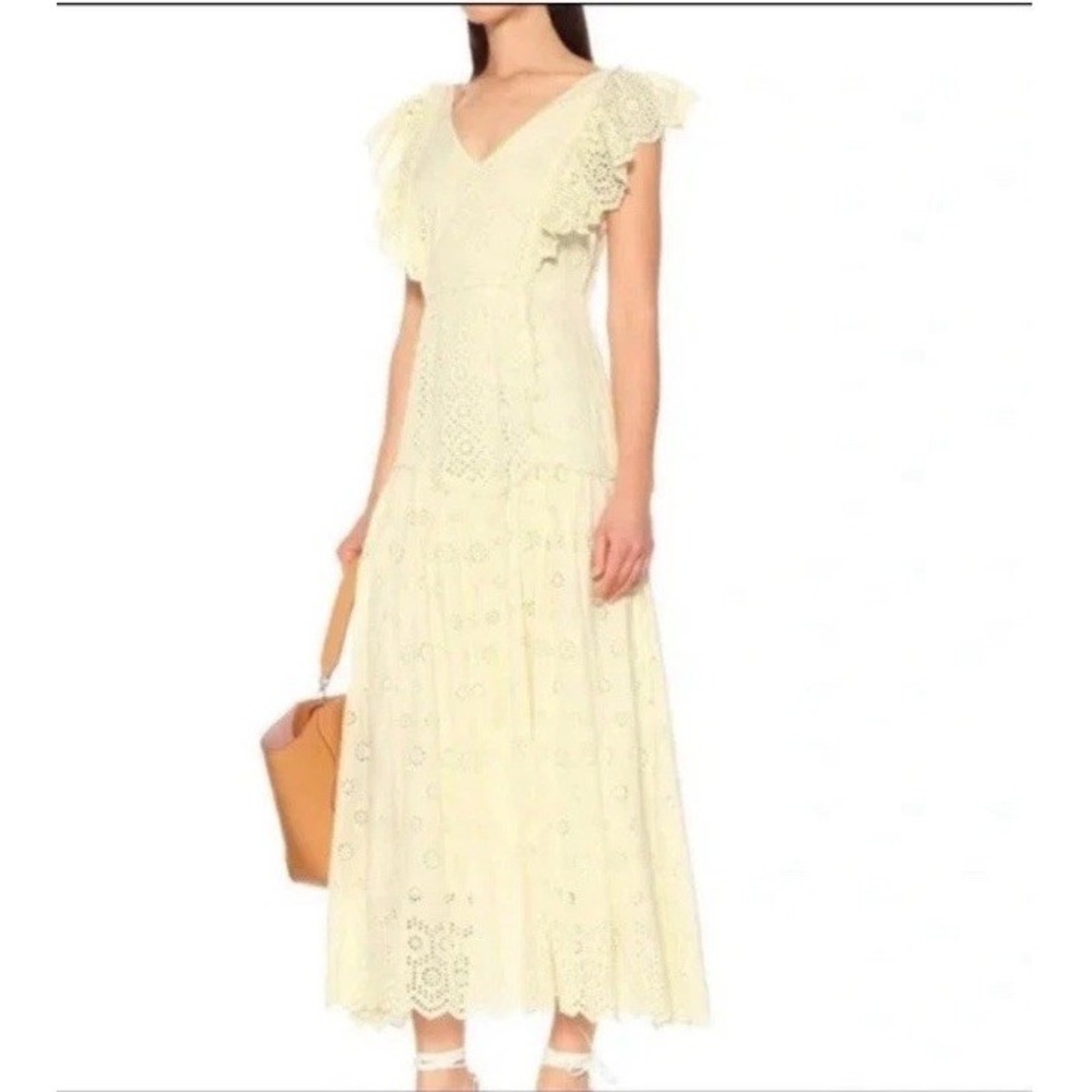 NWT Love Shack Fancy Cressida Eyelet Maxi Dress Pisco Yellow Buttercream MEDIUM